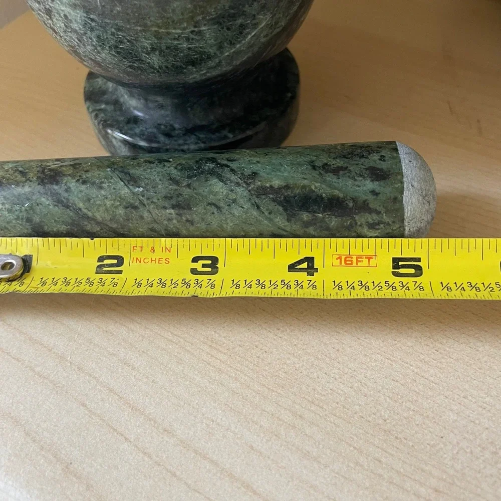Vintage Natural Green Marble Mortar & Pestle Spice Herb FootedGrinder